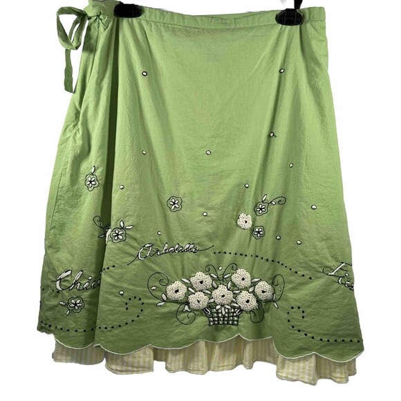ISO Anthropologie Odille Green Italia Embroidered Faux Wrap Apron Skirt 2005 - Picture 3 of 16
